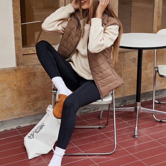 Jackets & Blazers - Coffee Brown Casual Women's Style Sleeveless Short Stand Collar Vest